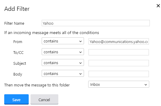 yahoo mail filter